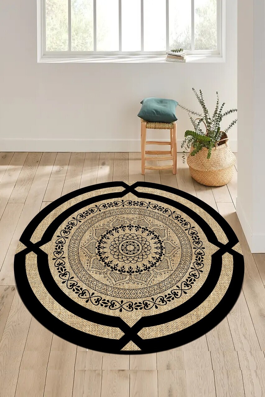Covor, Yuvarlak-0000300-002, 100x100 cm, Poliester, Negru