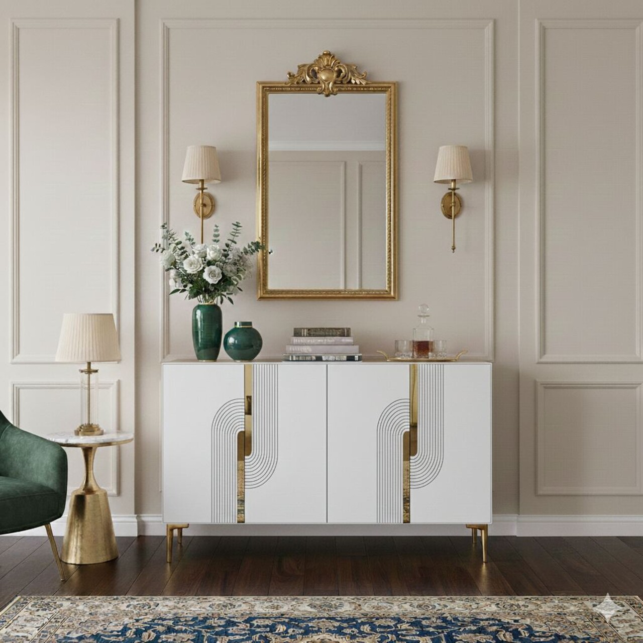 Consola, Hanah Home, Meyra 120, 120x75x32 cm, Alb/Auriu - view 2