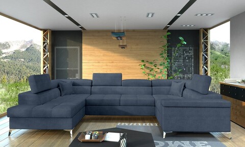 Coltar extensibil stanga 6 locuri ELTAP, Th-25, Thiago, 342x208x88 cm, lemn/poliester, albastru