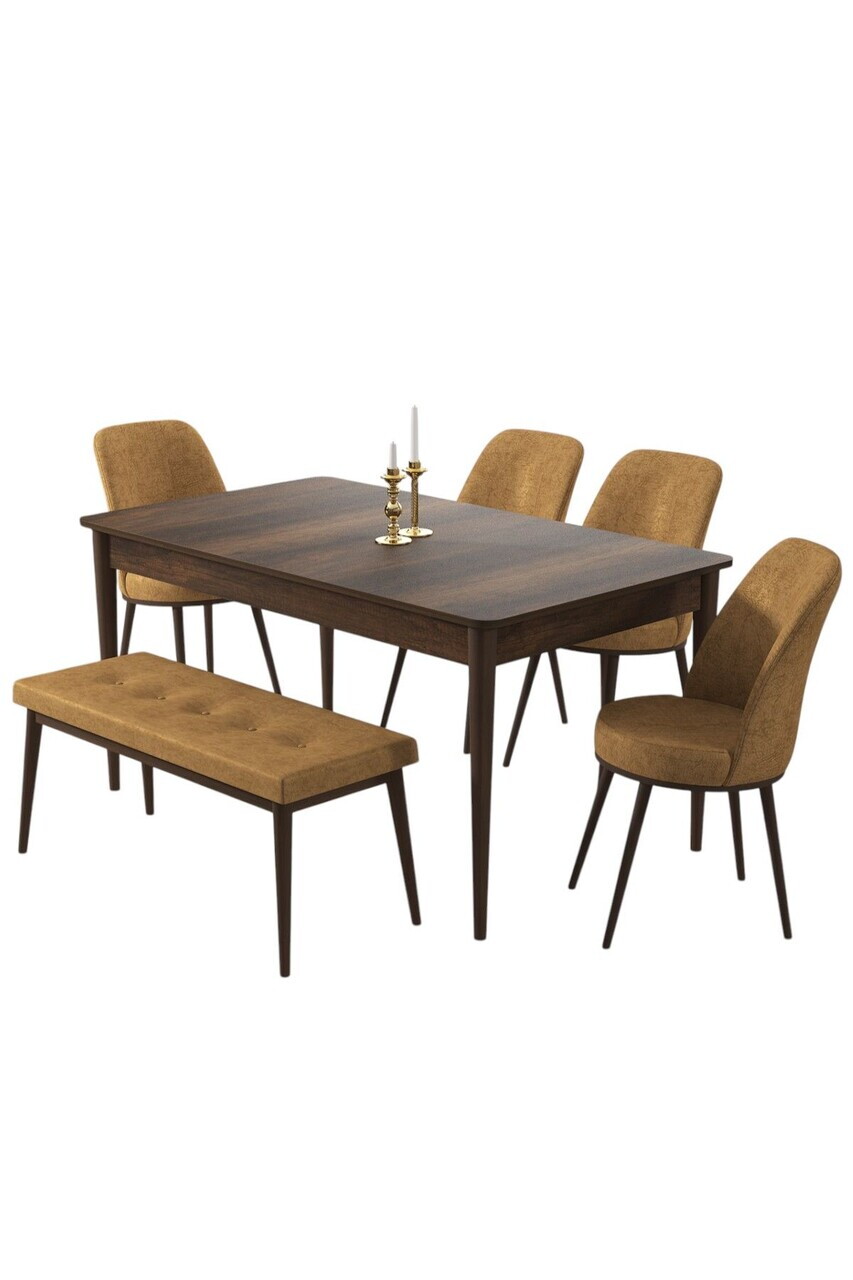 Set masa si 6 scaune, Hanah Home, Pir, Model baroc din lemn / Cappuccino — imaginea 2