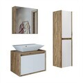 Set Dulap de Baie cu Chiuvetă și Oglindă (3 Piese), Hanah Home, 1756, MDF-LAM, Pin Atlantic / Alb Mat