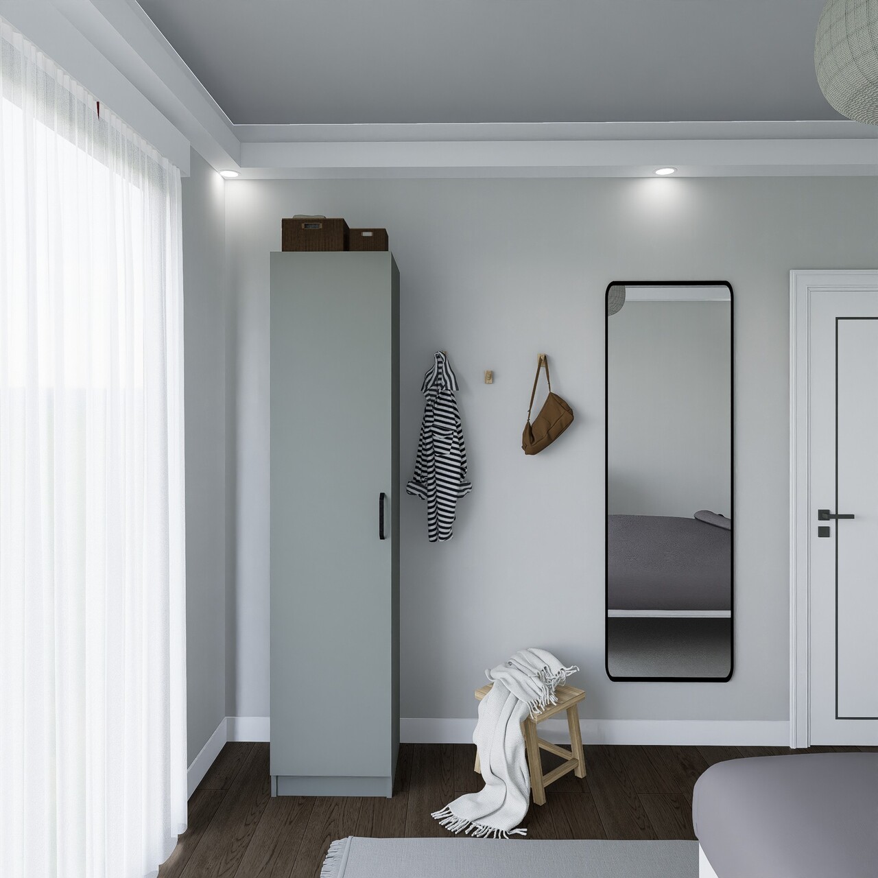 Dulap pentru haine, Miwood, Yaman 1600-040, 40x182x47 cm, PAL, Gri - 1 | YEO