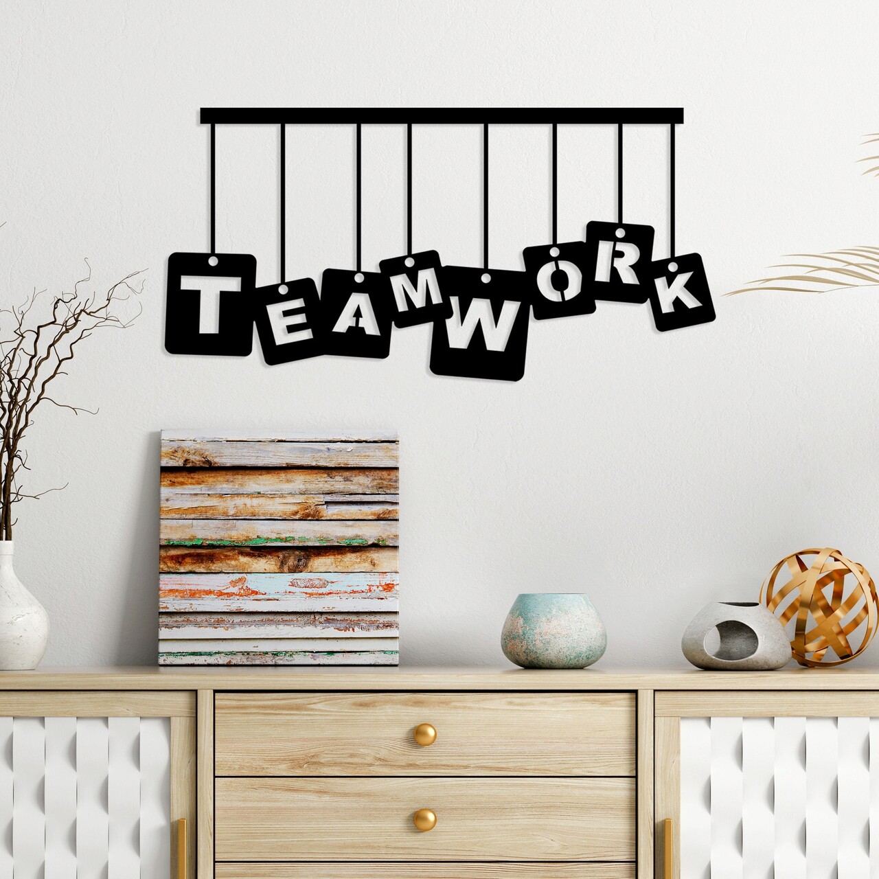 Decoratiune de perete, Teamwork, Metal, 70 x 35 cm, Negru - 1 | YEO