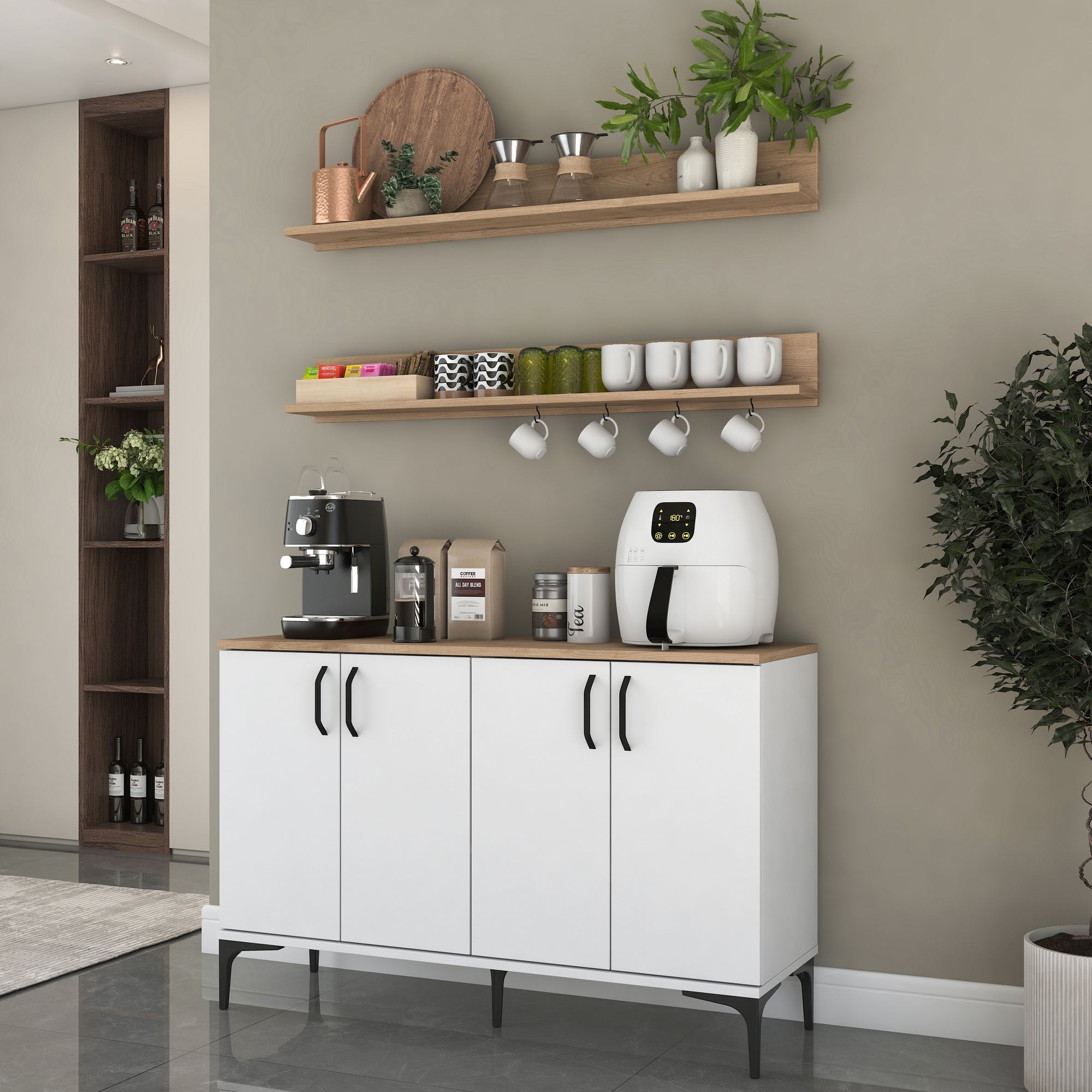 Dulap multifunctional, Hanah Home, JE234, PAL MELAMINAT CALITATE E1, Alb/Maro