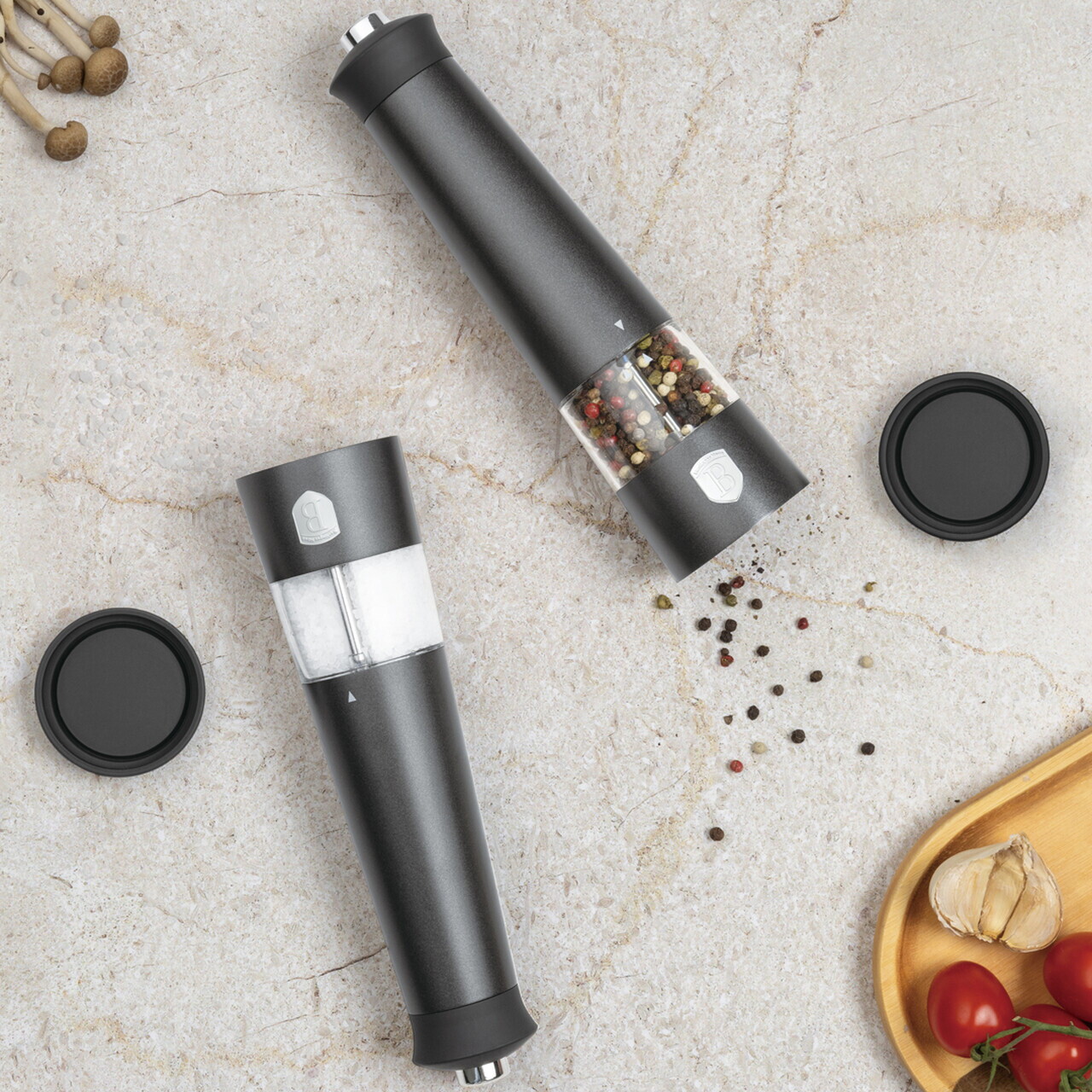 Set 2 rasnite electrice pentru sare/piper Berlinger Haus, Anthracite, inox/ceramica, antracit mat - imagine 2