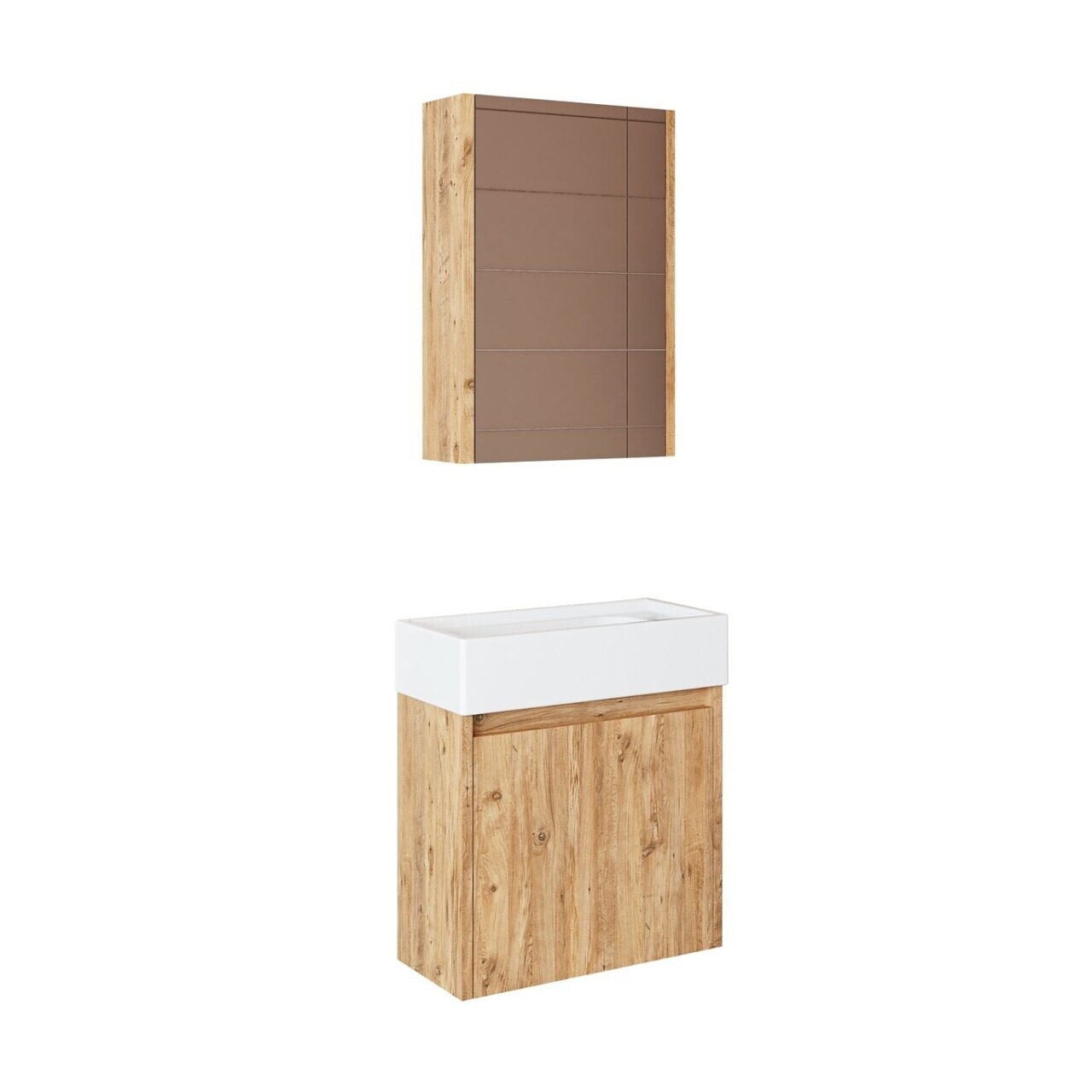 Set Dulap de Baie cu Chiuvetă și Oglindă (2 Piese), Hanah Home, 1962, PAL MELAMINAT, Maro — imaginea 6