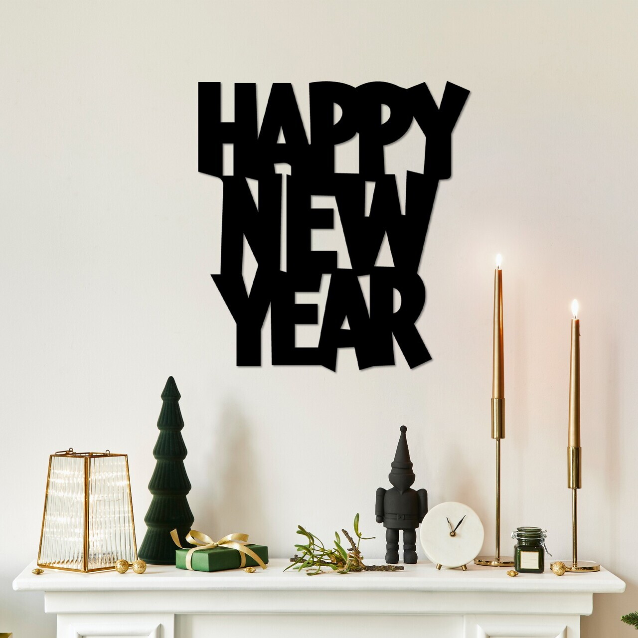 Decoratiune de perete, New Year 4, Dimensiuni: 31 x 33 cm, Negru