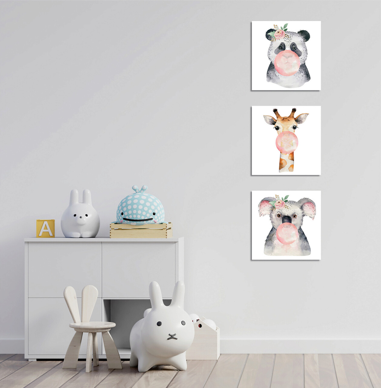 Set 3 tablouri decorative, FAH10, 60% bumbac/40% poliester, Rama de lemn, Multicolor - 1 | YEO