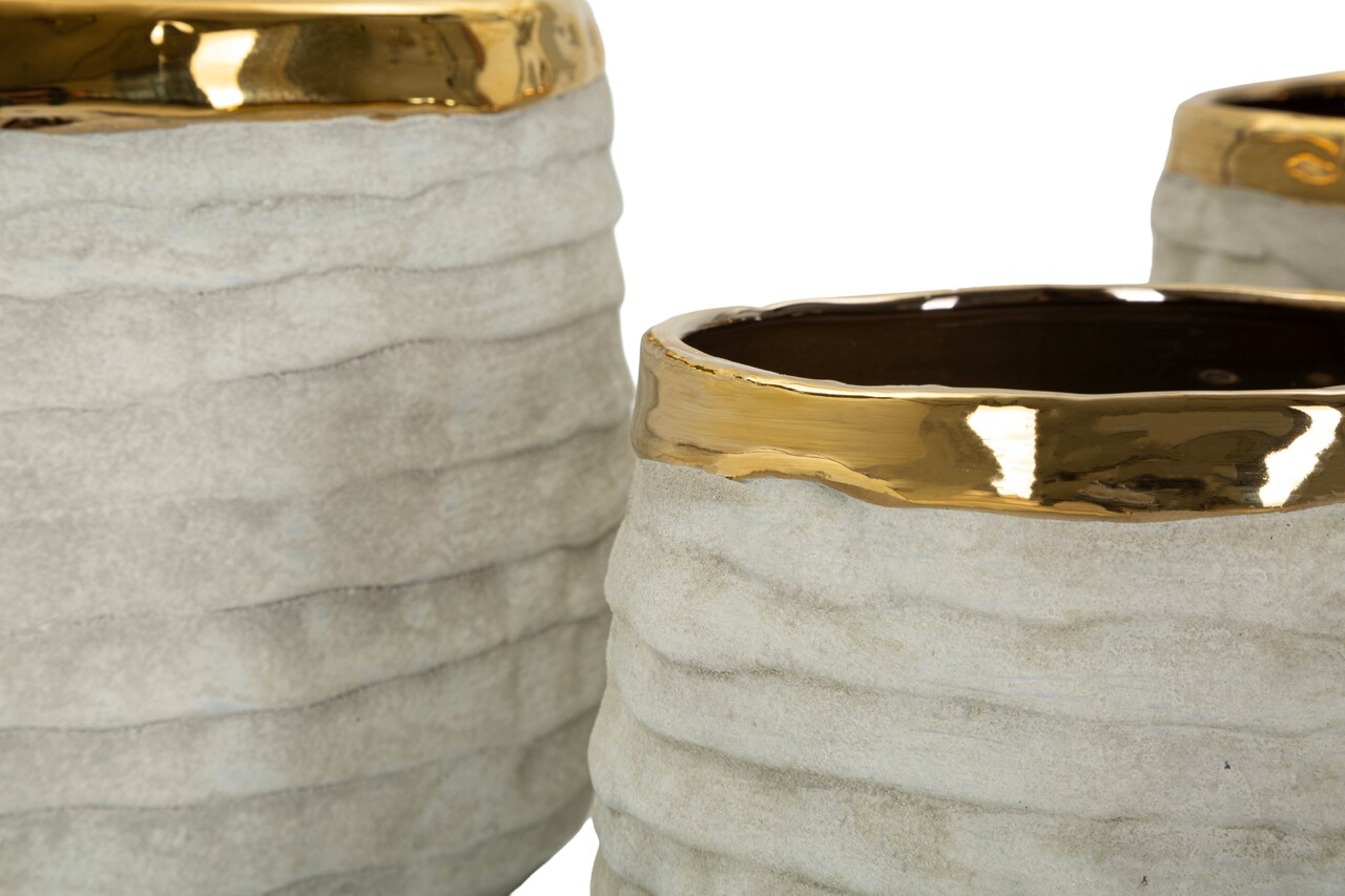 Set 3 ghivece, Mauro Ferretti, Lima Tall, 23x23x17.5 cm, ceramica, gri/auriu - imagine 5