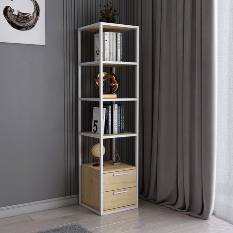Corp biblioteca, retricy, robbins, 39x39x160 cm, pal, stejar alb