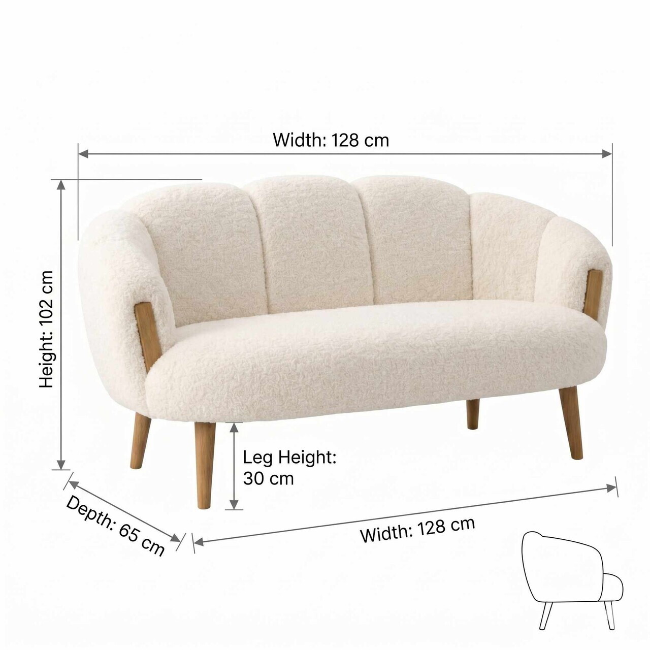 Canapea 2 locuri, Atelier del Sofa, 251BLS1244, PAL, Crem — imaginea 4