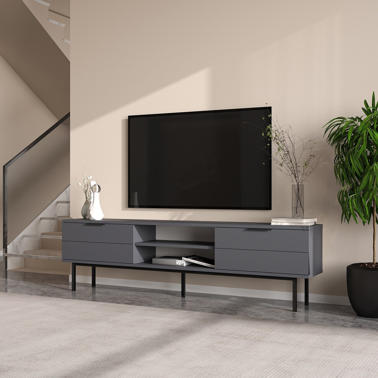 Comoda TV, Odessa, Paul, 180x50x29.6 cm, Antracit - 1 | YEO