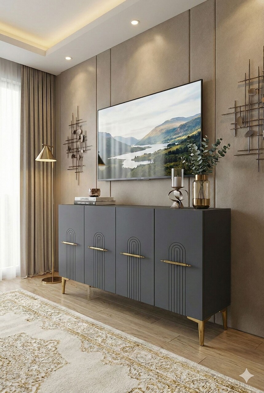 Consola, Hanah Home, Ida 120, 120x79x32 cm, Antracit / Aur - view 2