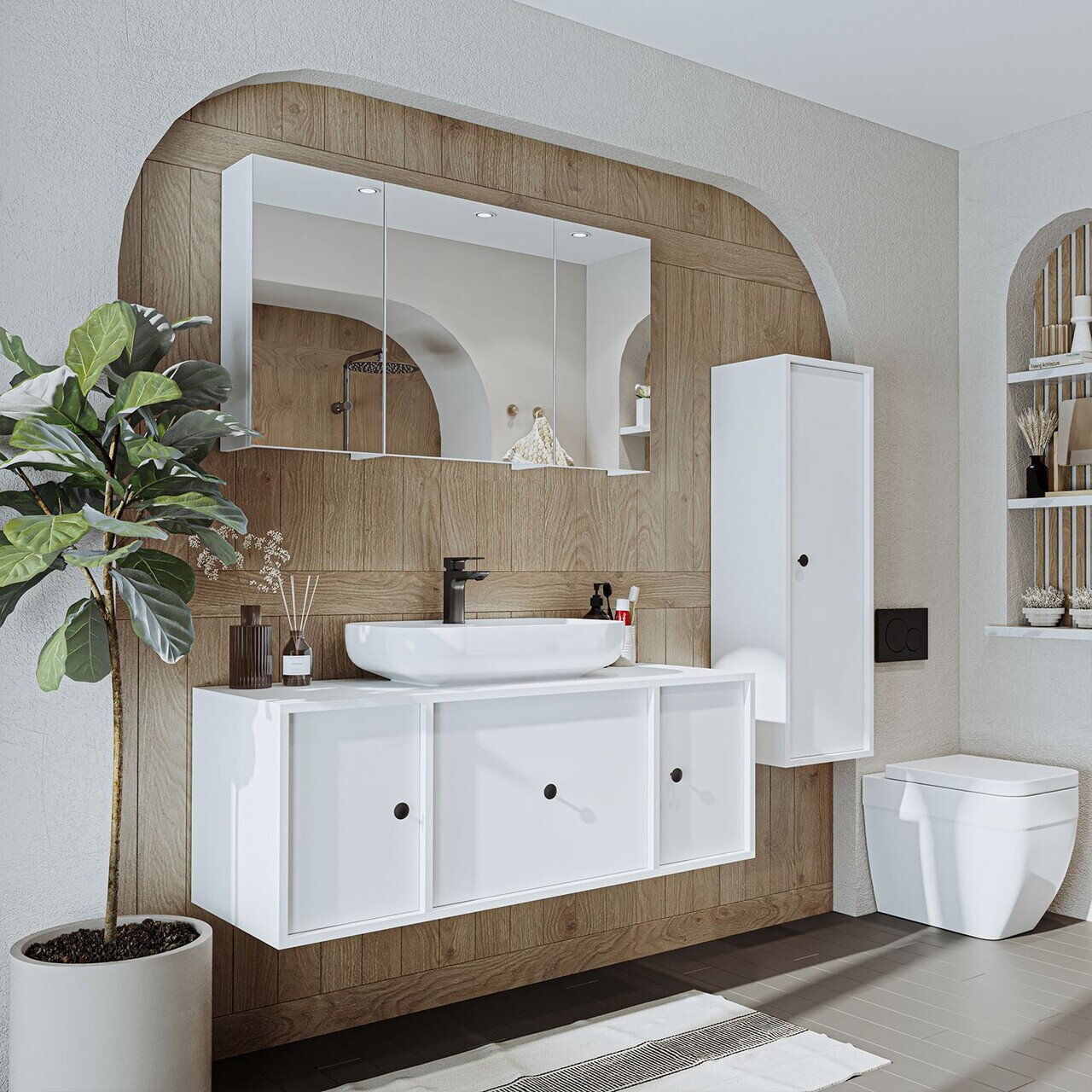 Set Dulap de Baie cu Chiuvetă și Oglindă (3 Piese), Hanah Home, 2571, MDF, Alb