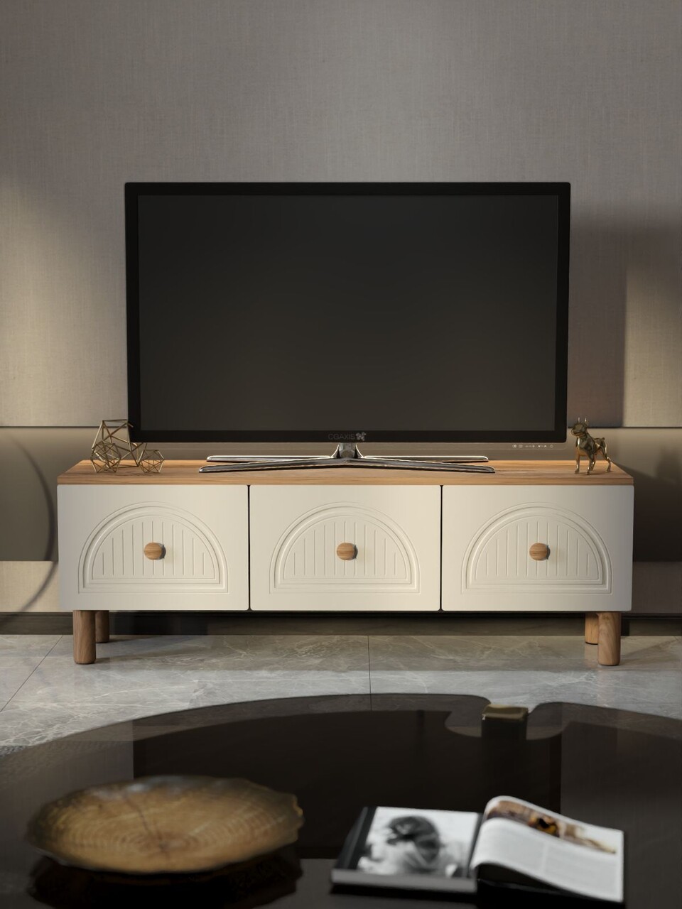 Comoda TV, Hanah Home, Arcera 135, 135x47x35 cm, PAL, Pin Atlantic / Alb - view 2