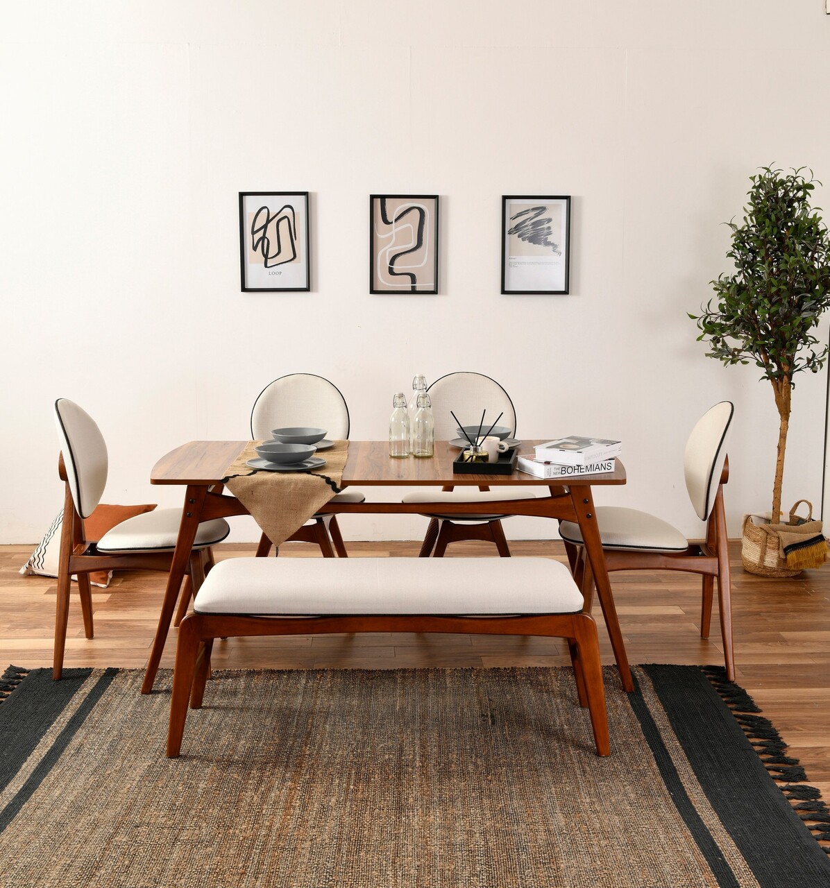 Set Masa si Scaune, Vow Chair, Touch (4S-1B), Lemn de carpen, Maro/Crem - 1 | YEO
