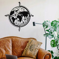 Decoratiune de perete, World Map, metal, 49 x 50 cm, negru
