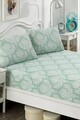 Set de pat dublu (cearceaf cu elastic si perne) 3 piese, Post - Water Green, Eponj Home, 65% bumbac/35% poliester