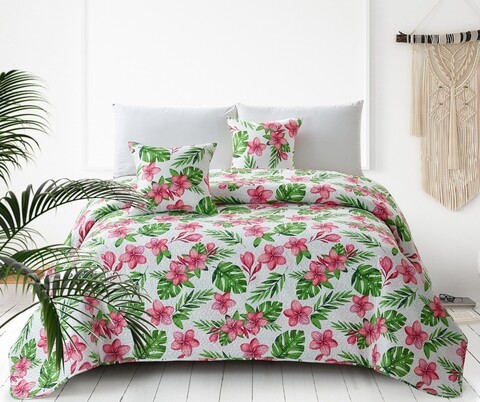 Cuvertura Mostera, Fashion Goods, 200x220 cm, microfibra, alb/roz/verde