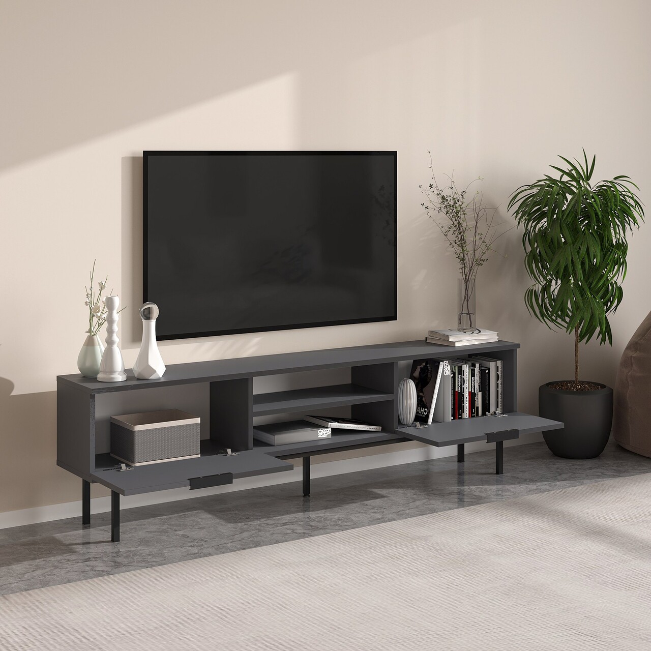 Comoda TV, Odessa, Paul, 180x50x29.6 cm, Antracit - 2 | YEO