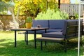 Set mobilier de gradina, Valovi, Mers Corner, Metal, Negru / Lemn / Gri