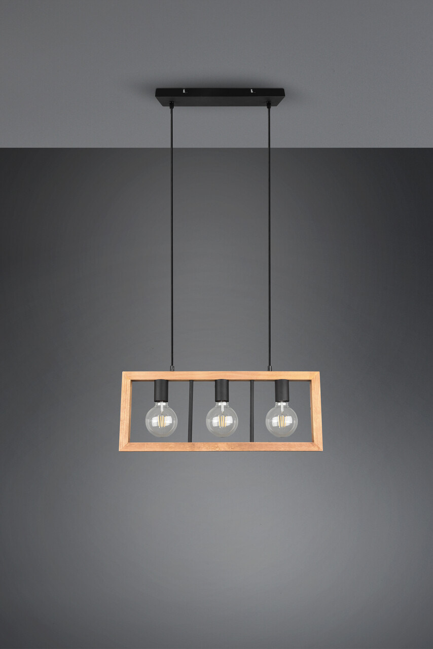 Lustra Agra, TRIO, 60x8.5x150 cm, 13.5W, 3x E27, metal, negru mat/natur