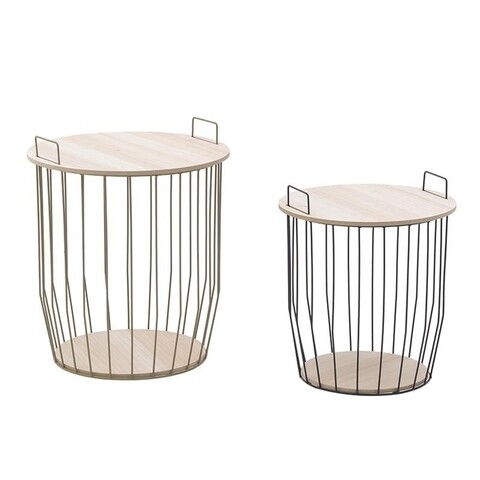 Set 2 masute de cafea cu spatiu de depozitare InArt, lem/metal, negru/auriu