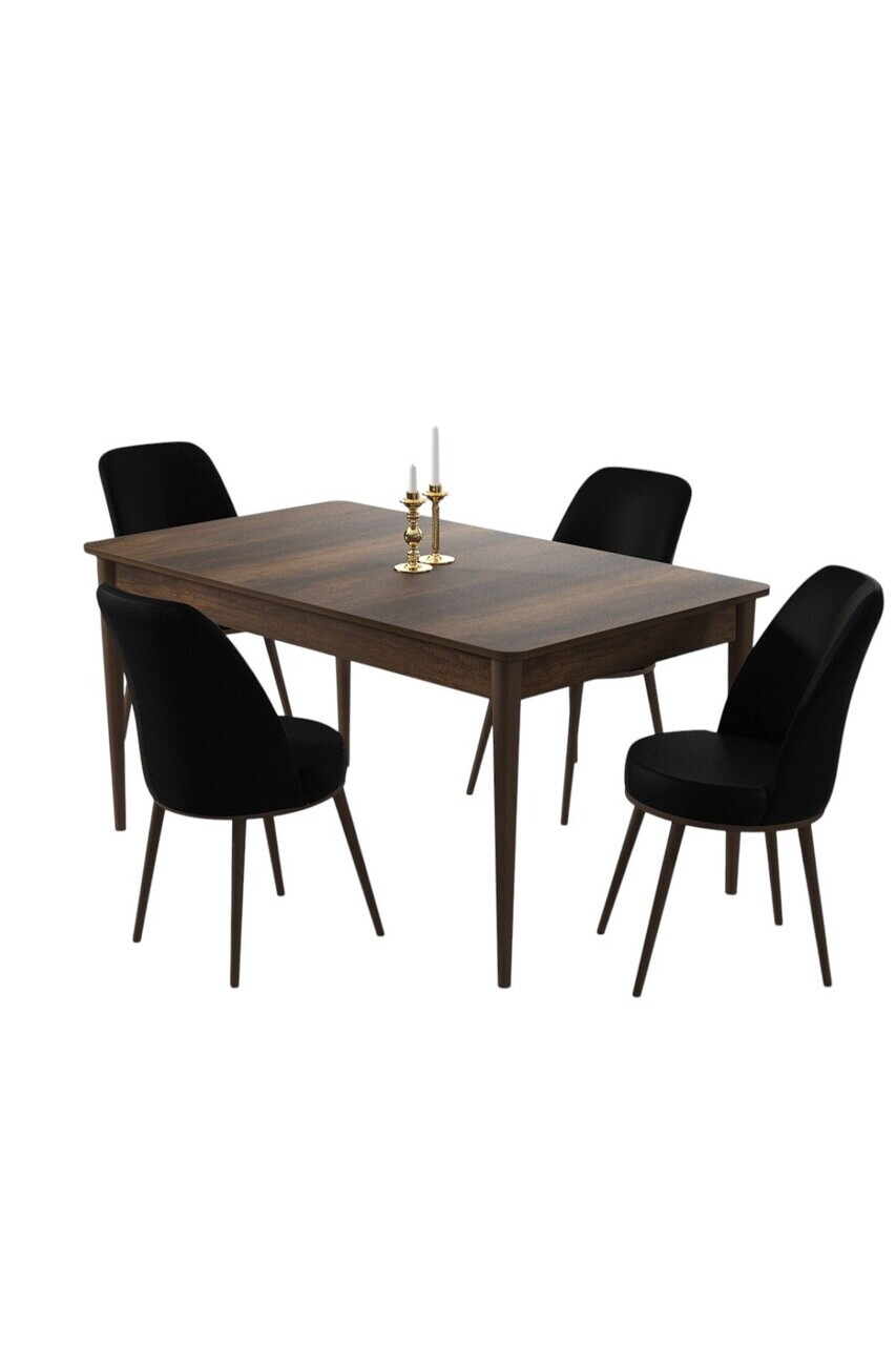 Set masa si scaune (5 piese), Hanah Home, Pir, Model baroc din lemn / Negru — imaginea 2