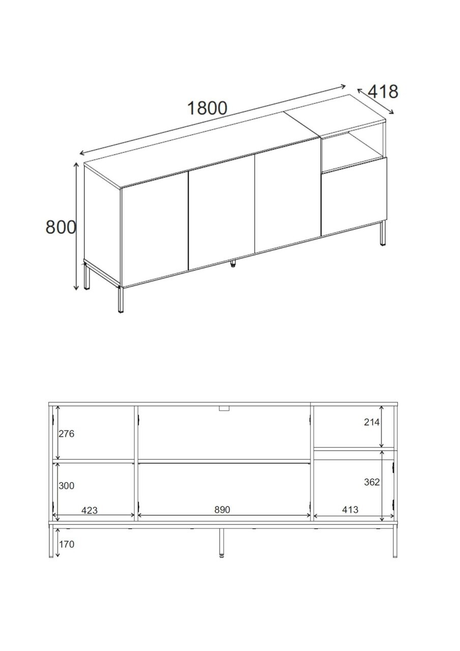 Consola, Hanah Home, Cailin 180, 180x80x41.8 cm, PAL, Gresie / Stejar Sepet / Negru - 4
