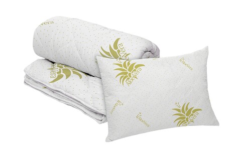 Set aloe vera essence, perna microfibra 50x70 cm si pilota matlasata 350g/mp, 140x200 cm