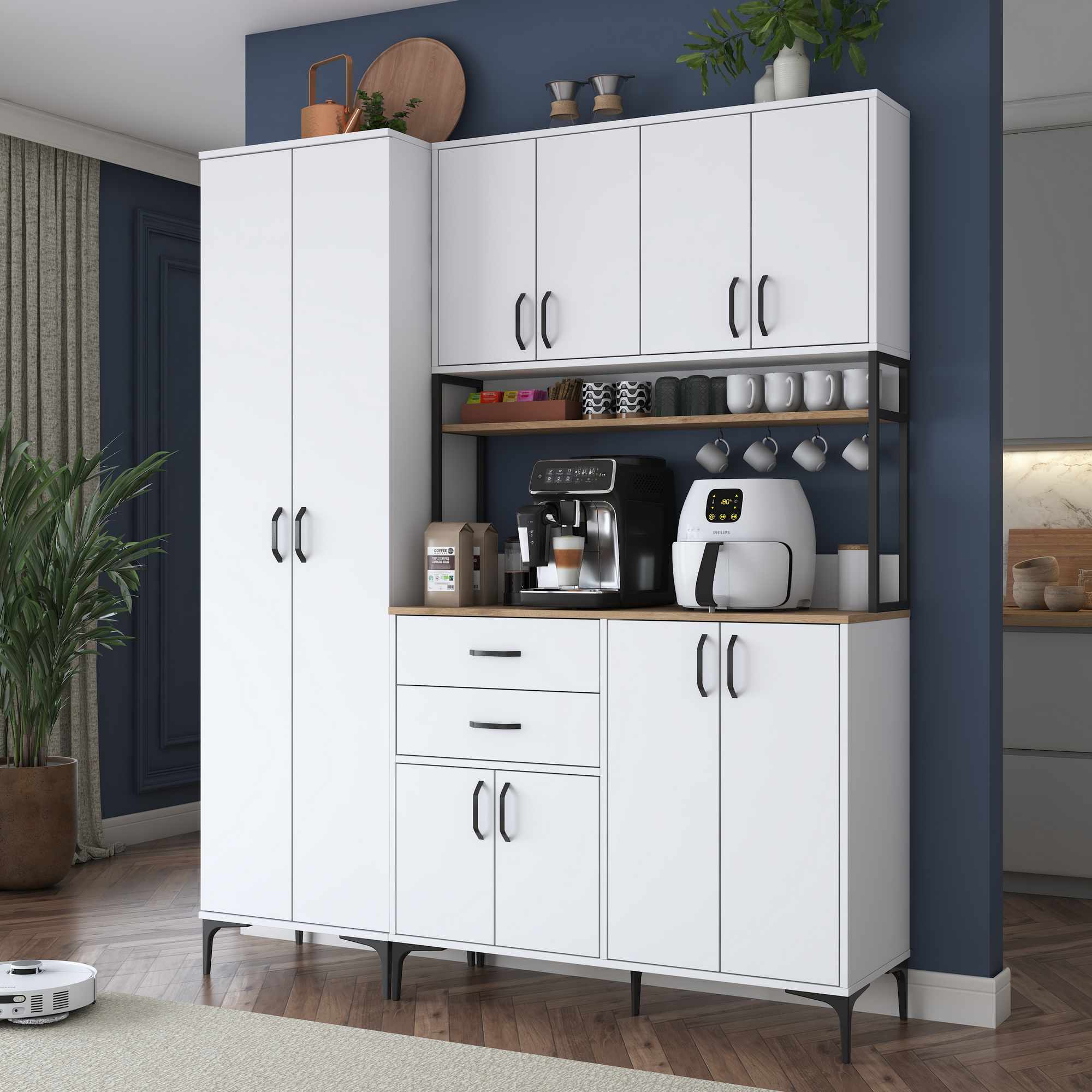Dulap multifunctional, Hanah Home, JE267, 180x218.6x45 cm, Alb/Maro
