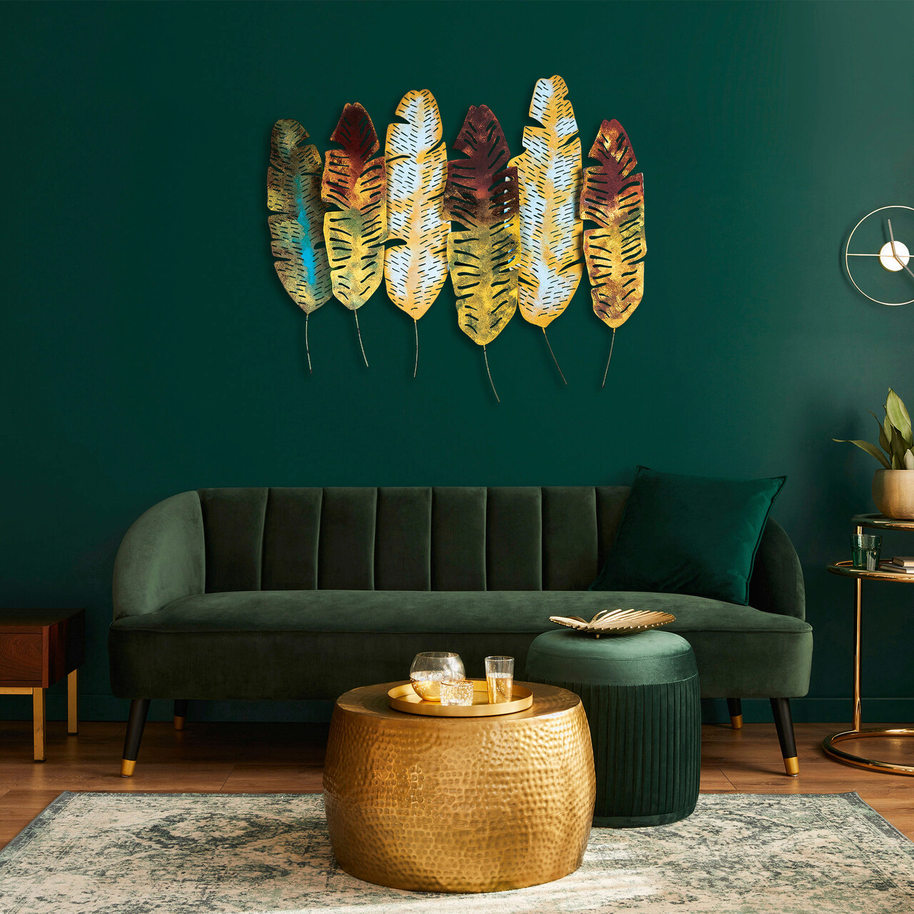 Decoratiune de perete, Leaves v11, Metal, Dimensiune: 107 x 88 cm, Multicolor - 2 | YEO