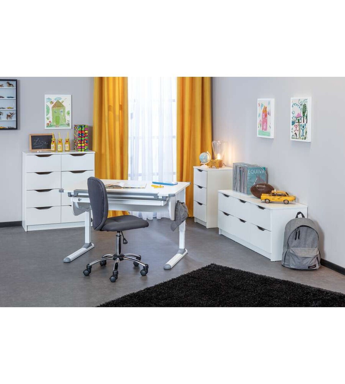 Birou pentru copii reglabil pe inaltime Studare, Inter Link, 110x68x55-78 cm, MDF, alb/gri - view 10