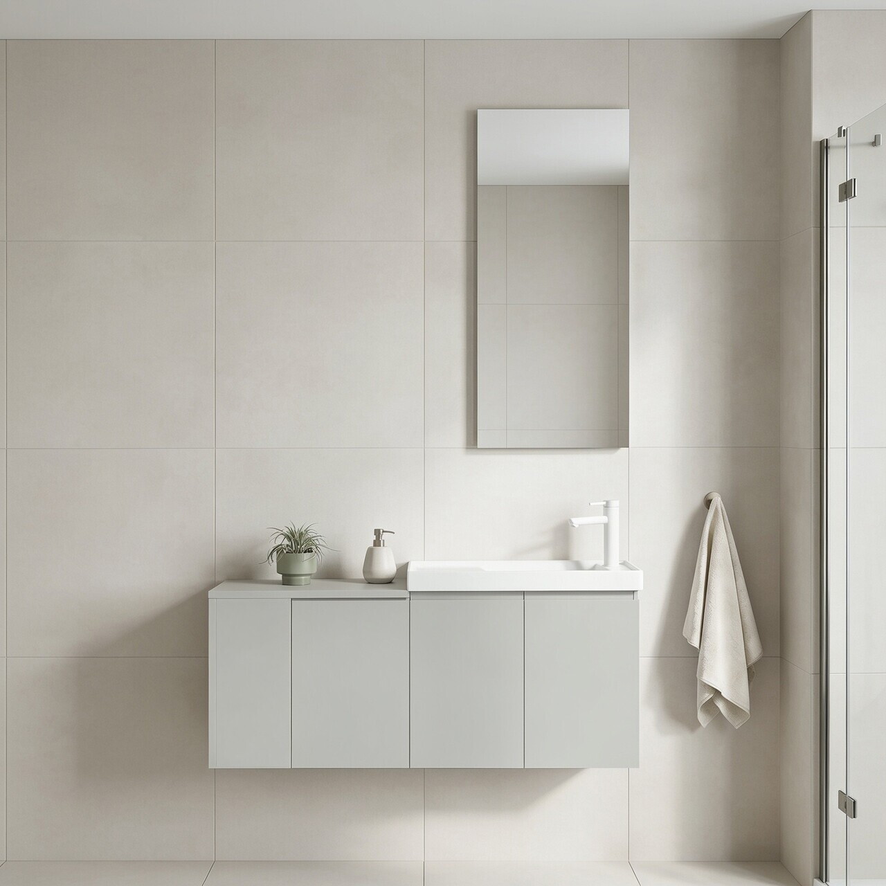 Set Dulap de Baie cu Chiuvetă și Oglindă (2 Piese), Hanah Home, Ferla 110, Cașmir mat