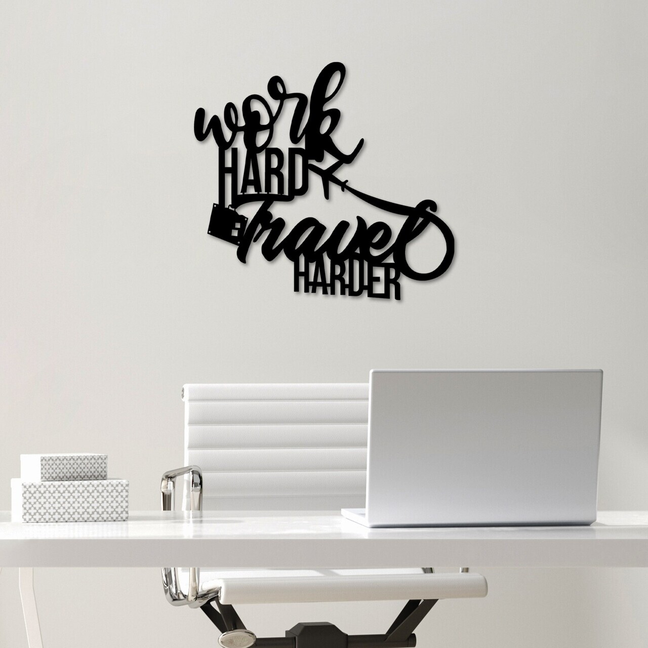 Decoratiune de perete, Work Hard Travel Harder, Dimensiune: 45 x 42 cm , Negru — imaginea 2