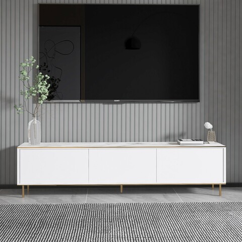 Comoda TV, Inarch, Imaj, 180x45.2x35 cm, PAL, Marmură albă/aur