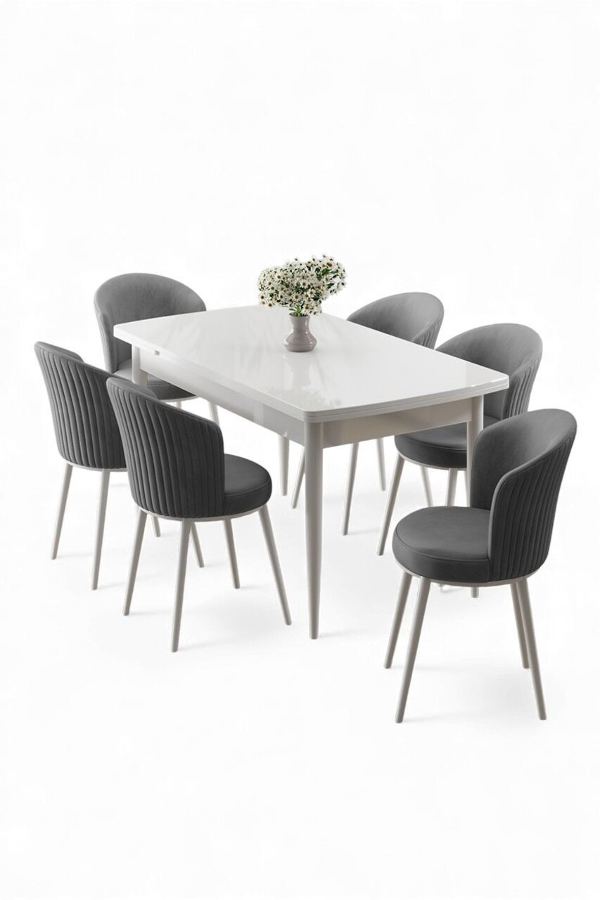 Set masa extensibila si scaune, Hanah Home, Asfel, Alb/Gri - view 2