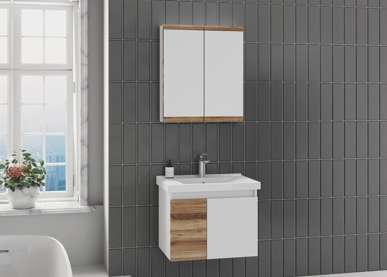Set mobilier de baie (2 piese), Hanah Home, Abra 65, Pin / Alb - view 2