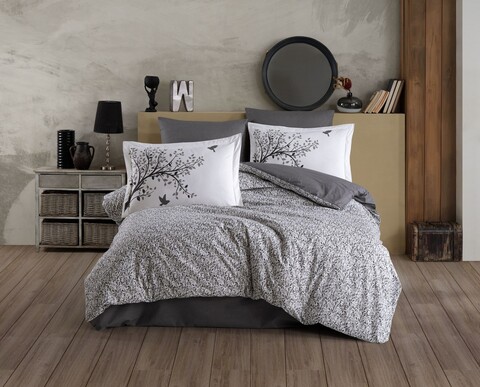 Lenjerie de pat dubla 4 piese, Arianna - Grey, Hobby, Bumbac Poplin