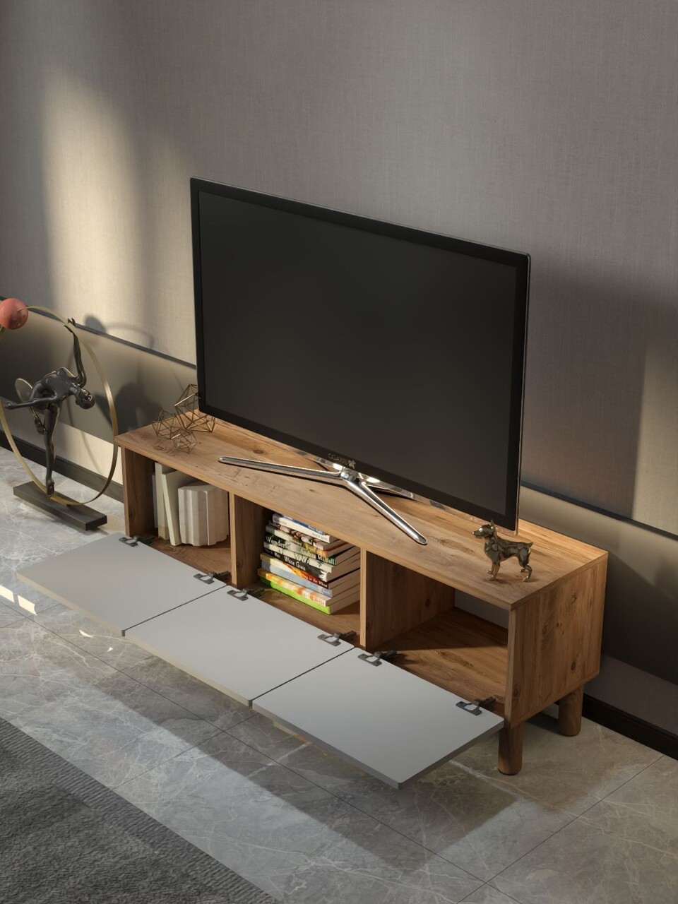 Comoda TV, Hanah Home, Arcera 135, 135x47x35 cm, PAL, Pin Atlantic / Alb - view 3