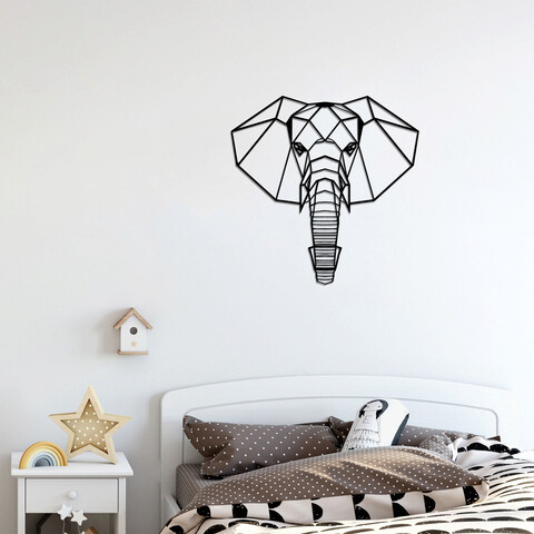 Decoratiune de perete, Elephant 2, Metal, Dimensiune: 46 x 46 cm, Negru