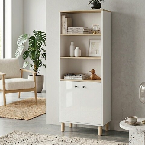 Corp biblioteca, Hanah Home, Vesta, 69.9x188.1x29.6 cm, Stejar Safir / Alb