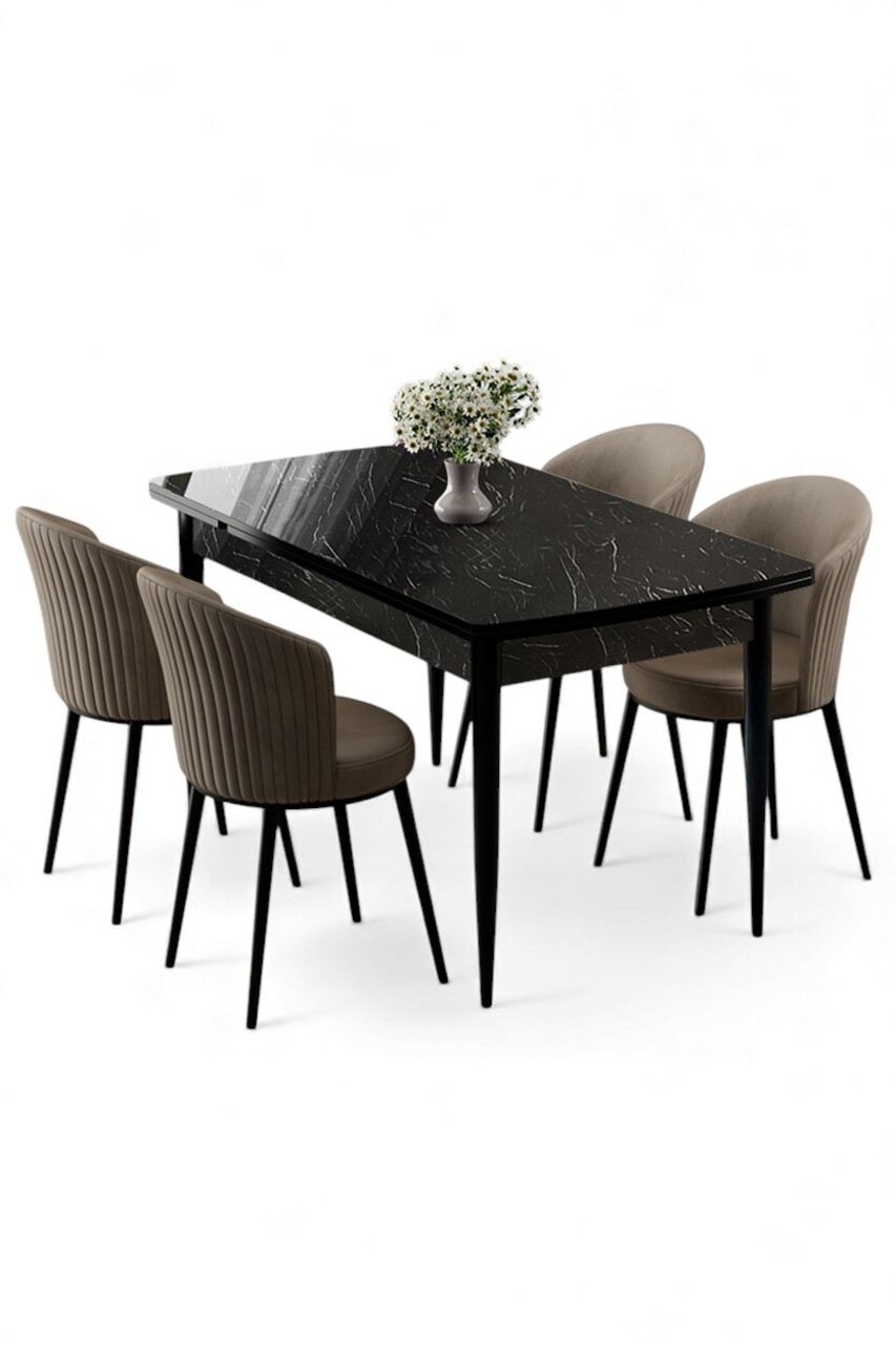 Set masa extensibila si scaune, Hanah Home, Asfel, Marmură neagră / Cappuccino - view 2