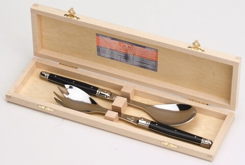 Set2 ustensile pentru salata cu suport Laguiole, Jean Dubost, inox, negru