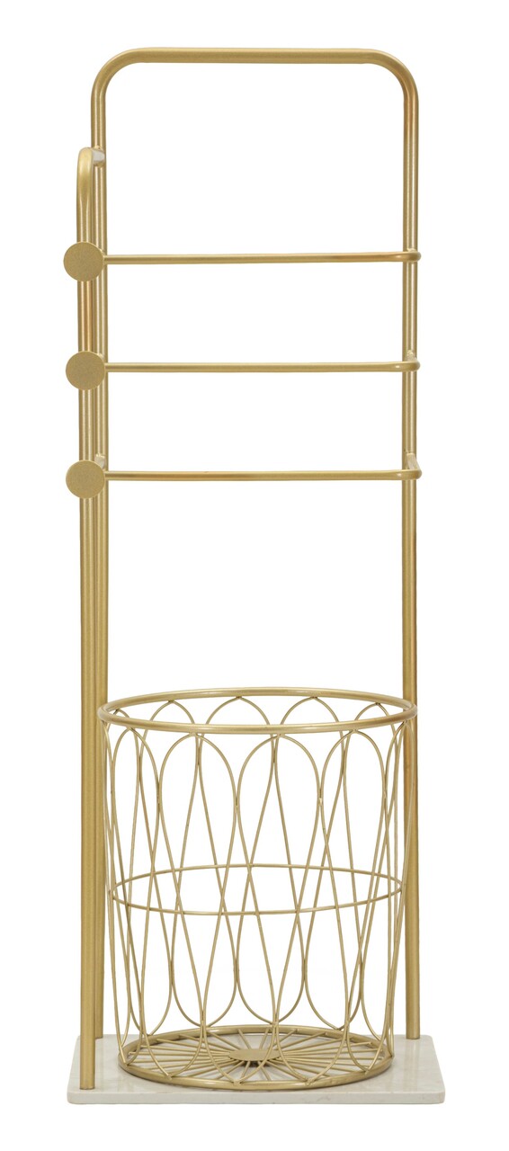 Suport pentru prosoape, Mauro Ferretti, Trop, 40x30x112 cm, metal/imitatie de marmura, auriu/alb - view 7