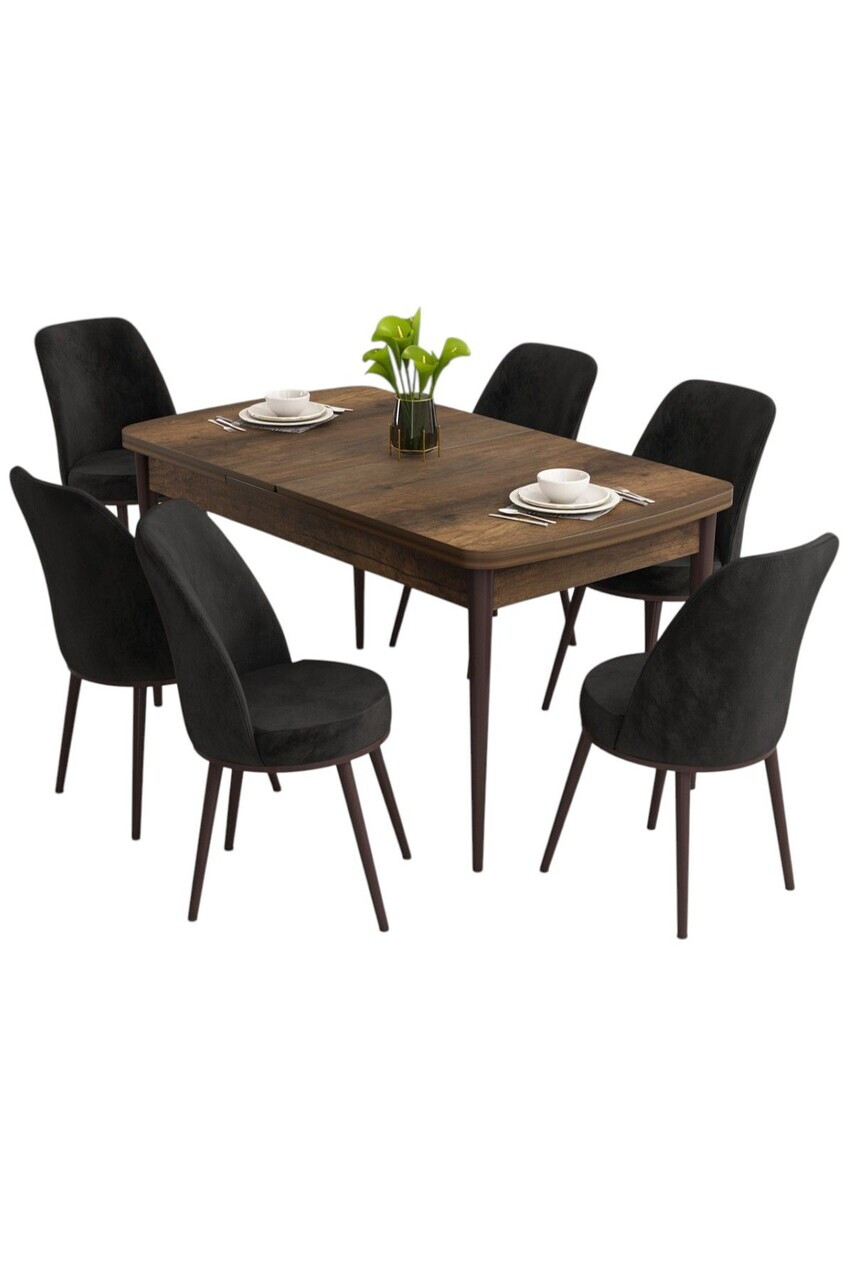 Set masa extensibila si scaune (7 piese), Hanah Home, Nix, Model baroc din lemn / Negru — imaginea 2
