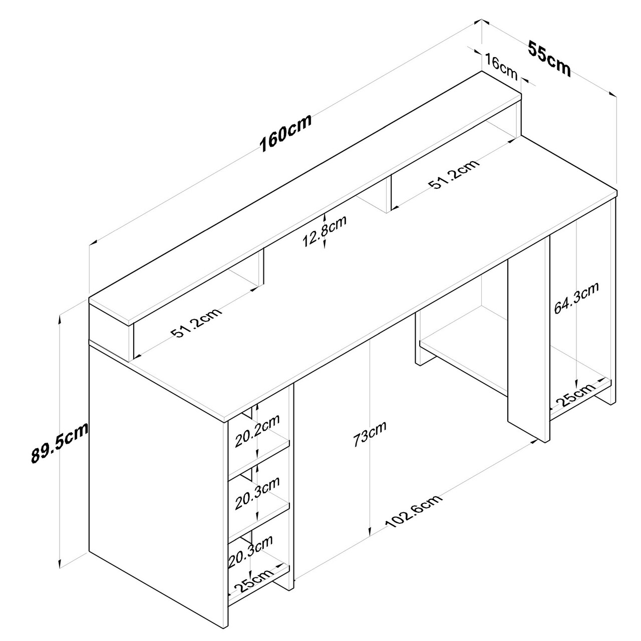 Birou, Rani, HA110, 160x89.5x55 cm, PAL, Nuc / Antracit
