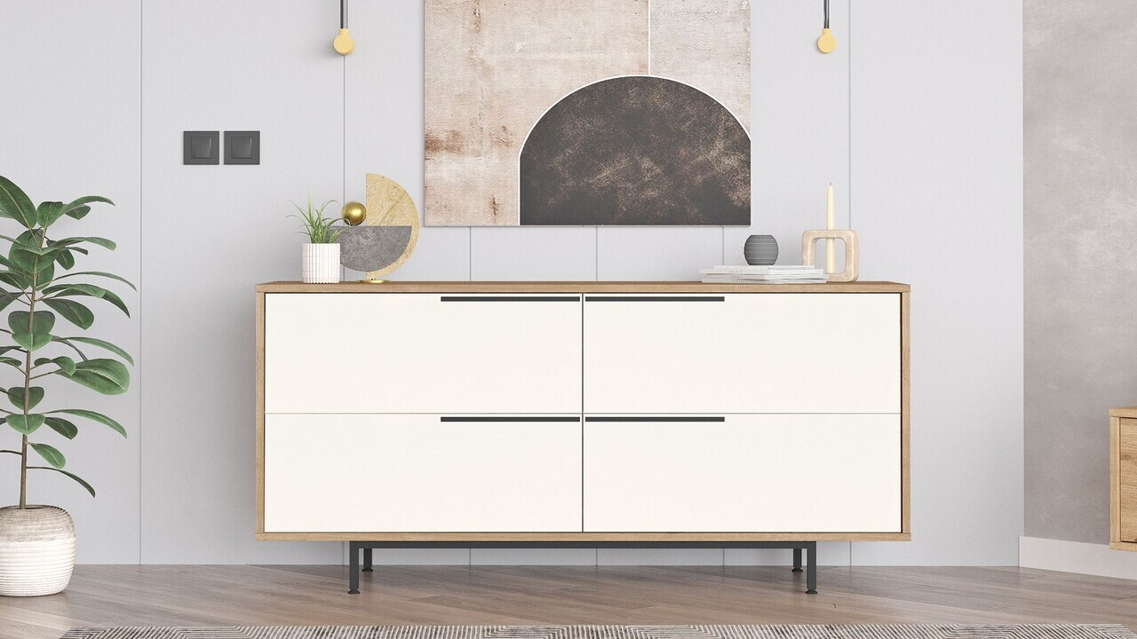 Consola, Hanah Home, ON3-SW, 160x74.3x44.5 cm, PAL, Stejar / Alb — imaginea 3