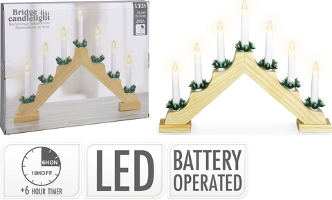 Sfesnic cu lumanari LED, 39.5x5x31 cm, lemn, natural