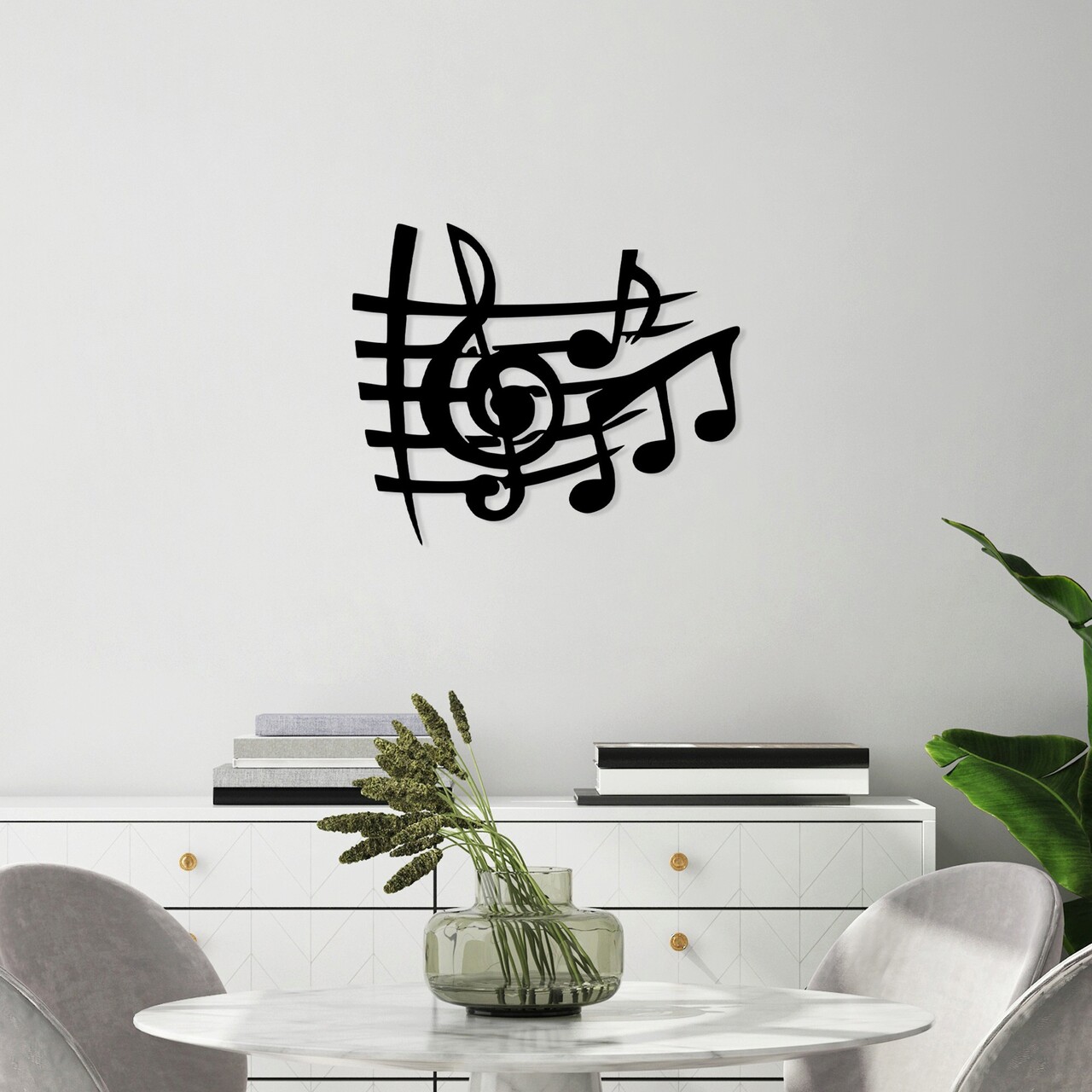 Decoratiune de perete, Musical 3, Metal, Dimensiune: 70 x 58 cm, Negru - 1 | YEO